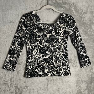 Vintage Goth Romantic Black White Floral Off Shoulder Top Y2K Baddie 90s Small